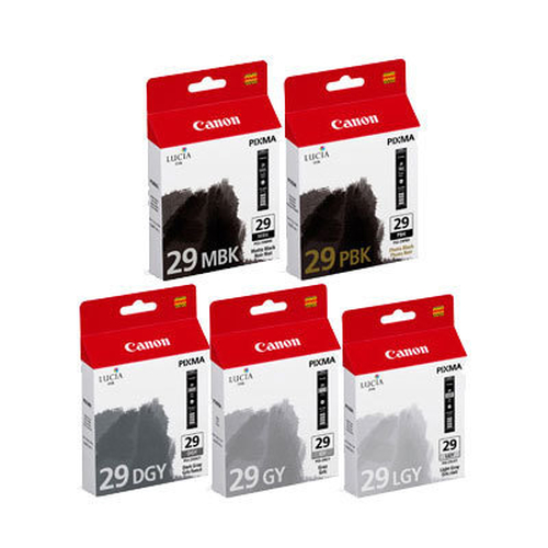 Canon PGI-29 MBK/PBK/DGY/GY/LGY cartouche d'encre 5 pièce(s) Original Gris foncé, Gris, Gris clair, Noir mat, Photo noire