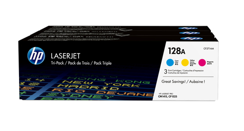 HP 128A 3-pack Cyan/Magenta/Yellow Original LaserJet Toner Cartridges with ColorSphere Toner