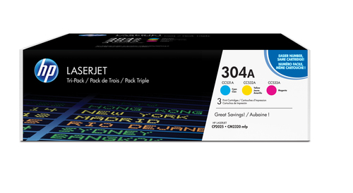 304A pack de 3 toners LaserJet cyan/magenta/jaune authentiques