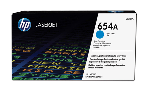 HP 654A Cyan Original LaserJet Toner Cartridge with ColorSphere Toner