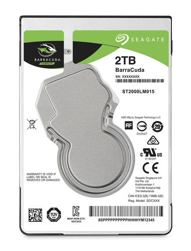 2 TB, 2.5", SATA 6 Gb/s, 5400 RPM, 140 MB/s, 128 MB, 7 mm