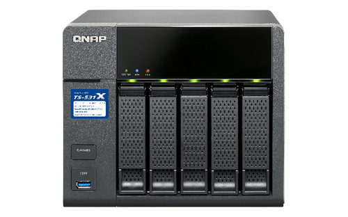 TS-531X, Alpine AL-314 1.4 GHz, 2 Go DDR3, 5x 3.5"/2.5" SATA 6Gb/s HDD/SSD, 2x 10GbE SFP+, 2x RJ-45, 3x USB 3.0, 1x PCIe x2 2.0, ATX 240W, 22.4 dB, 210.6 x 235.4 x 185 mm, 5800 g