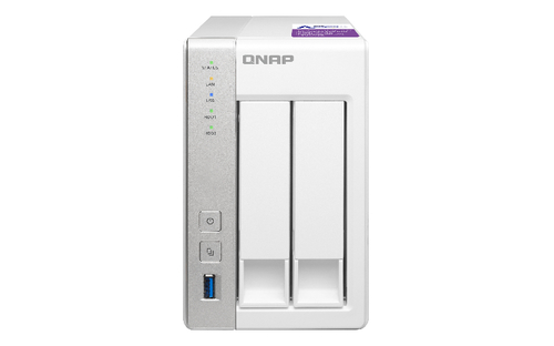 QNAP TS-231P, Alpine AL-212, 1.7 GHz, 1 Go DDR3, 512 MB NAND, 2x SATA HDD/SSD, 3x USB 3.0, 2x RJ-45, AC 65 W, 102 x 225 x 168.5 mm, 1280 g