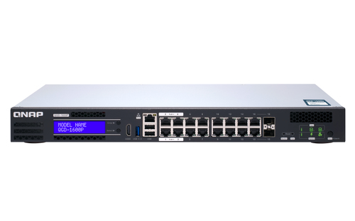 QGD-1600P-4G, 32 Go/s, 16Go/s, Celeron J4115 1.8 GHz, 4 GB, 2x 2.5" SATA III, USB 3.0, 14x RJ-45 PoE, HDMI, 2x USB 2.0, 2x SFP/RJ-45, 160x528x403 mm