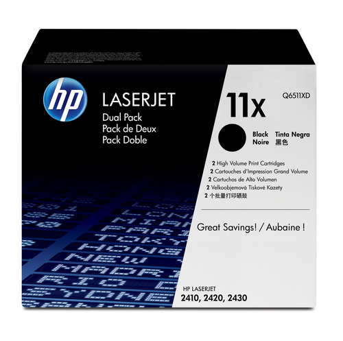 HP 11X Black Dual Pack LaserJet Toner Cartridges with Smart Printing Technology